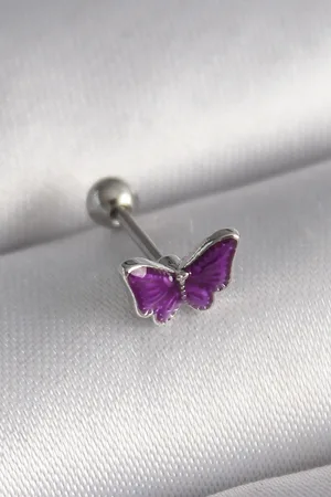 316L Çelik Gümüş Renk Mor Kelebek Model Tragus Piercing