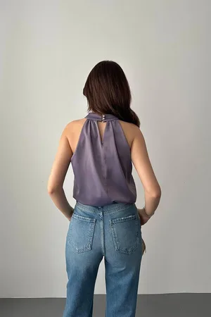 Lila Toka Detaylı Bluz - Lila