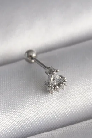 316L Çelik Gümüş Renk Üçgen Zirkon Taşlı Tragus Piercing