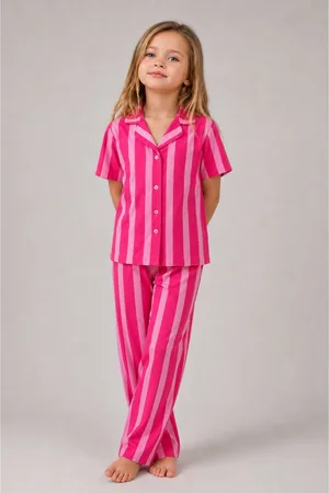 Kız Çocuk Çizgili Gecelik Pembe Pijama Takımı