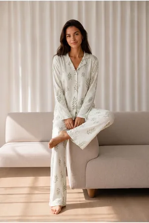 Kadın Desenli Basic Kış Çağla Yeşili Pijama Takımı