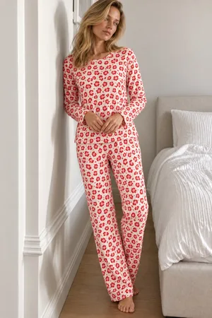 3 Lü Kadın Comfort Esnek Pijama Takımı Kırmızı
