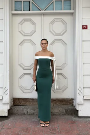 Krep Straplez Kumaş Elbise Kuşaklı