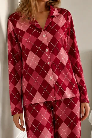 Kadın Bürümcük Tam Boy Kırmızı Pijama Takımı