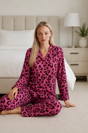 Kadın Casual Esnek Bol Lila Pijama Takımı 4672