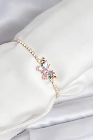 Renkli Kelebek Model Zirkon Taşlı Asansörlü Su Yolu Kadın Bileklik