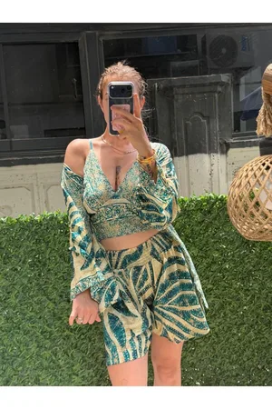 İthal Etnik Desen Üçlü Kimono Takım (36-46 BEDEN UYUMLU STANDART BEDENDİR) - Mor