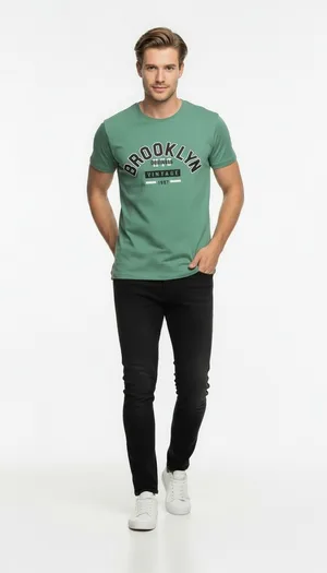 Brooklyn Vintage Baskılı Erkek Günlük T-Shirt Spor Kesim