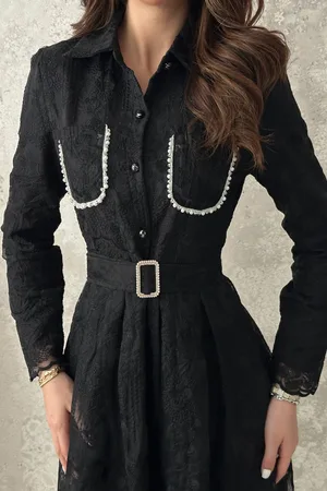 Siyah Taşlı Elbise