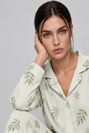 Kadın Uzun Kol Rahat Yeşil Pijama Takımı 4767