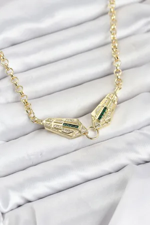 Pirinç Gold Renk Zirkon Taşlı Serenay Kolye