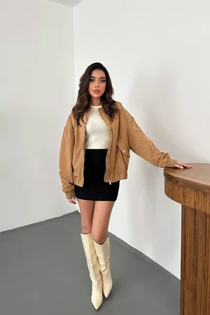 Camel Parçalı Bomber Ceket