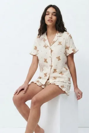 Kadın Desenli Trend Kar Beyaz Pijama Takımı