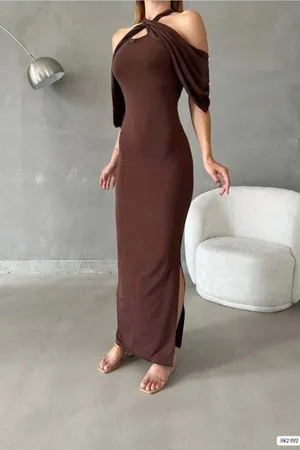 Simli Dekolteli Kumaş Elbise Askılı
