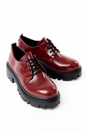 Kadın Casual Loafer Tabanlı Stabil Bağcıklı Ayakkabı Ayakkabı Rugan Yüksek