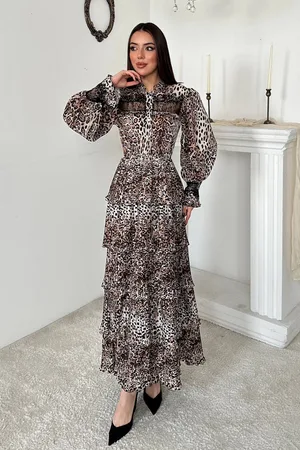 Leopar Pilise Detaylı Lastikli Elbise