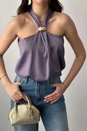 Lila Toka Detaylı Bluz - Lila