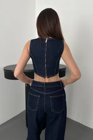 Mavi Altı Zincirli Bluz