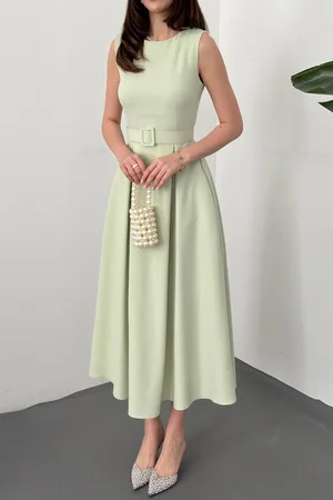 Mint Halter Yaka Kloş Elbise