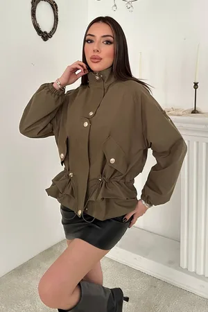 Haki Çıtçıt Detaylı Ceket