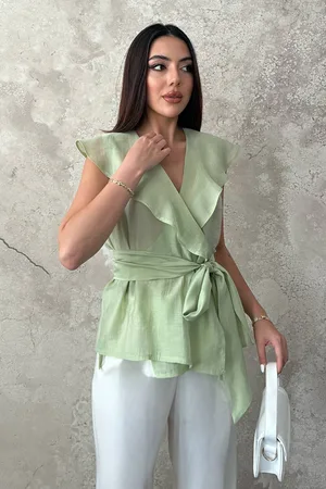 Mint Belden Bağlamalı Bluz