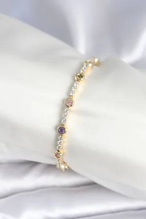 Pirinç Gold Renk Zirkon Taşlı Kadın Bileklik