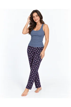 Kadın Çizgili Bluz Desenli Askılı Gri Pijama Takımı