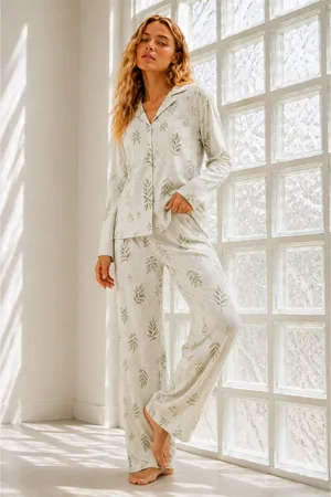 Kadın Regular Bürümcük Çağla Yeşili Pijama Takımı