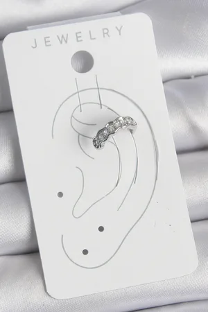 Pirinç Gümüş Renk Zirkon Taşlı Kıkırdak Model Kadın Küpe
