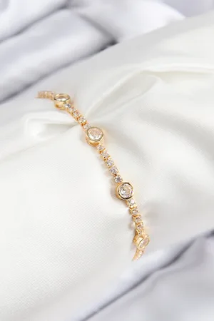 Brass Zircon Stone Circle Model Gold Color Adjustable Women's Bracelet