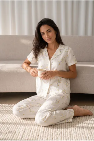 Kadın Loose Uzun Paça Pamuk Çok Renkli Pijama Takımı