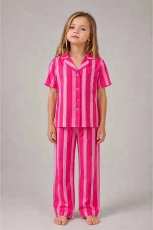 Kız Çocuk Çizgili Gecelik Pembe Pijama Takımı