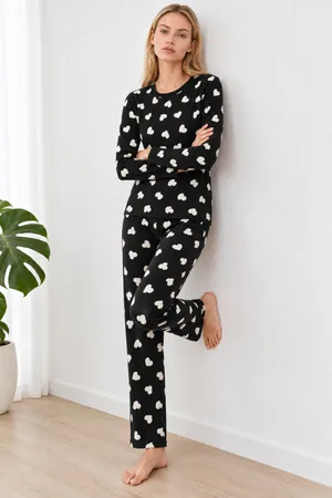 Kadın Desenli İkili Çok Renkli Rahat Pijama Takımı 4826