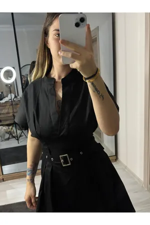 ZR Model Gabardin Kumaş Kemerli Mini Elbise - Siyah