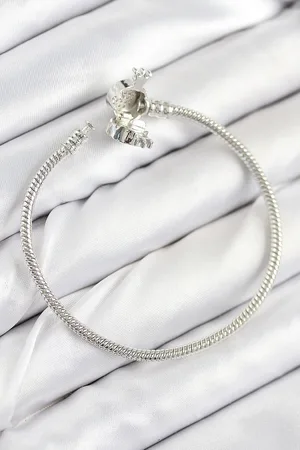 Pirinç Charm Zirkon Taşlı Taç Model Gümüş Renk Kadın Bileklik