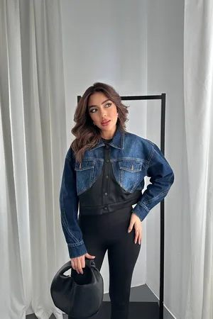 Siyah Denim Scuba Garnili Ceket
