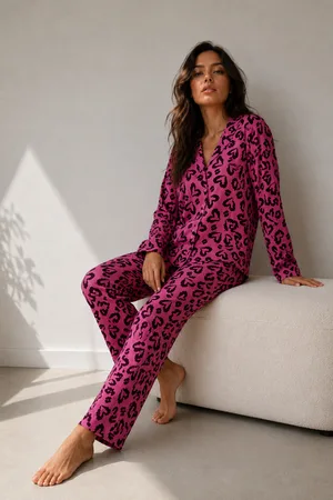 Kadın Uzun Kol Pamuklu Lila Pijama Takımı