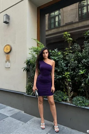 Krep Omuz Abiye Kumaş Elbise Tek
