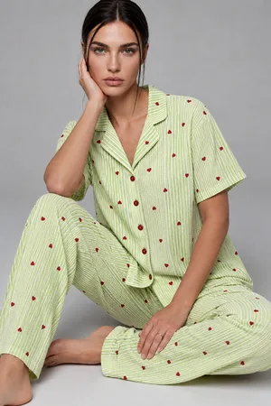 3 Adet Kadın Kısa Kollu Rahat Pijama Takımı Pembe