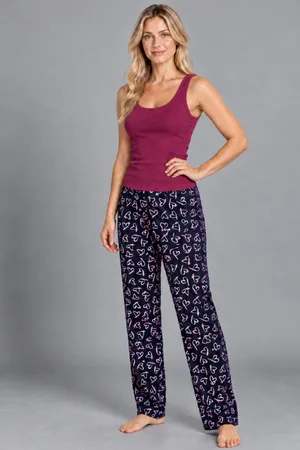 Kadın Çizgili Bluz Desenli Askılı Bordo Pijama Takımı