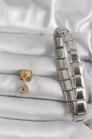 316L Çelik Gold Renk Sallantı Zirkon Taşlı Göz Model Nomination Charm
