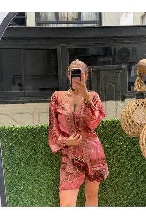 İthal Etnik Desen Üçlü Kimono Takım (36-46 BEDEN UYUMLU STANDART BEDENDİR) - Pembe