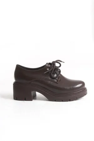 Kadın Casual Loafer Tabanlı Bağcıklı Ayakkabı Ayakkabı Dengeli Kırışık Rugan Yüksek