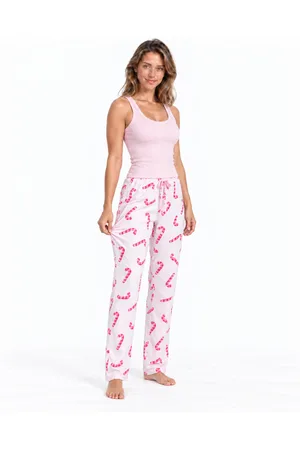 Kadın Çizgili Bluz Desenli Askılı Pembe Pijama Takımı