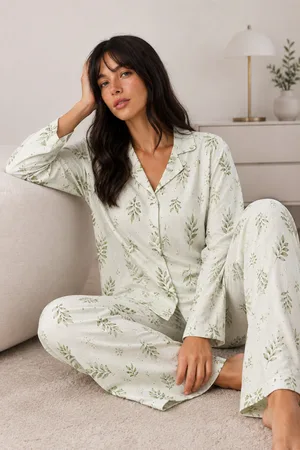 Kadın Düğmeli Kışlık Ev Çağla Yeşili Pijama Takımı