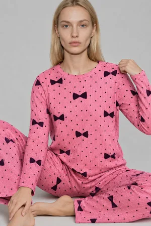 Kadın Desenli Nefes Alan Pembe Pijama Takımı 4694