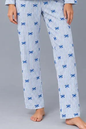 Kadın Gömlek Yaka Desenli Mavi Pijama Takımı 4816