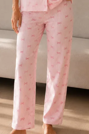 Kadın Loose Uzun Paça Pamuk Pembe Pijama Takımı