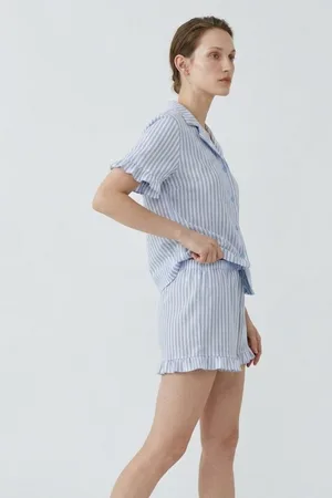 Kadın Relaxed Lastikli Mavi Pijama Takımı