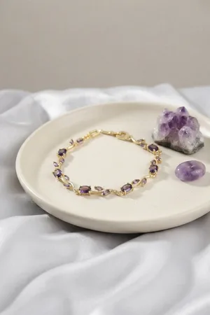 Pirinç Gold Renk Mor Zirkon Taşlı Çiçek Model Kadın Bileklik